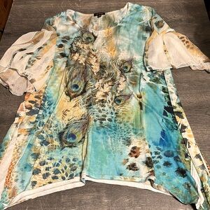 Cal Style U.S.A. 2XL Shark Bite Style Blouse With Flowing Sleeves